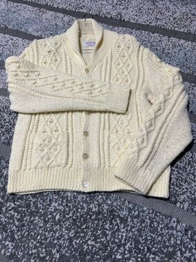 HANDMADE Cream Cable Knit Button-Up Cardigan